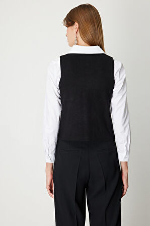 On Kadın İşlemeli Triko Yelek 60919 Siyah