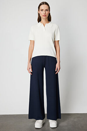 On Kadın Örgülü Kısa Kollu Triko Kazak 60314 Ekru