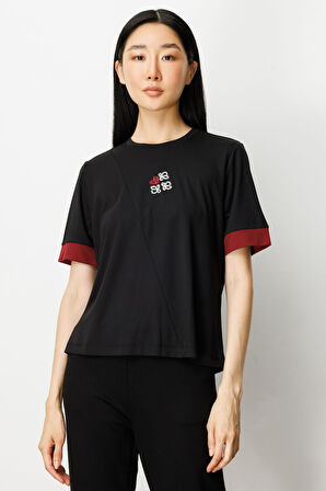 On Kadın Önü Taşlı Sıfır Yaka Bluz 61331 Siyah-Bordo