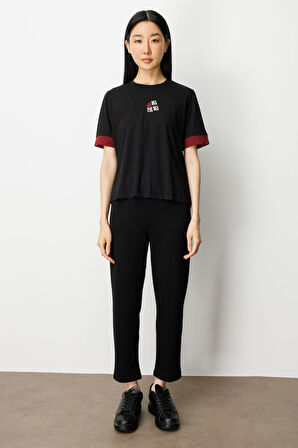 On Kadın Önü Taşlı Sıfır Yaka Bluz 61331 Siyah-Bordo