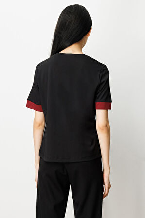 On Kadın Önü Taşlı Sıfır Yaka Bluz 61331 Siyah-Bordo