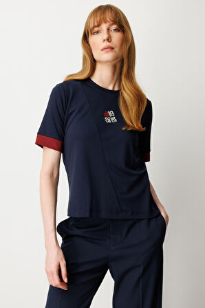 On Kadın Önü Taşlı Sıfır Yaka Bluz 61331 Laci-Bordo