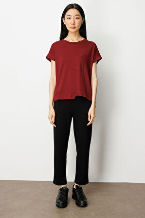 On Kadın Önü Verev Sıfır Yaka Bluz 61584 Bordo