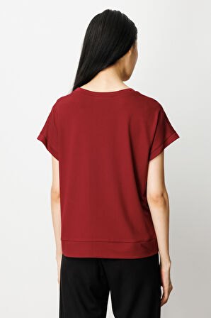 On Kadın Önü Verev Sıfır Yaka Bluz 61584 Bordo