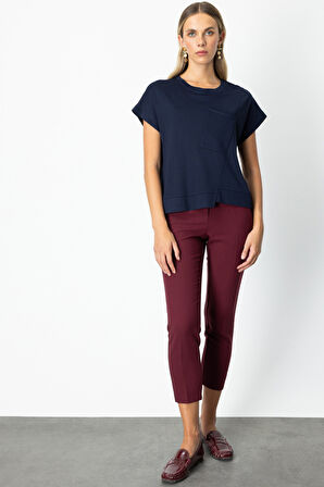 On Kadın Önü Verev Sıfır Yaka Bluz 61584 Lacivert