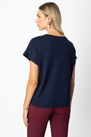 On Kadın Önü Verev Sıfır Yaka Bluz 61584 Lacivert