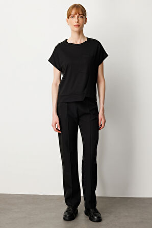 On Kadın Önü Verev Sıfır Yaka Bluz 61584 Siyah