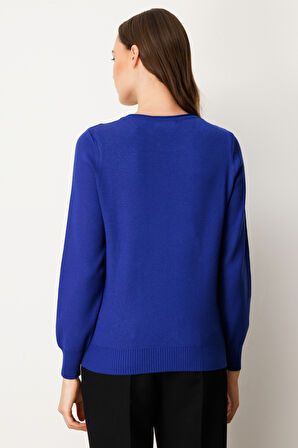 On Kadın Sıfır Yaka Püskül Detaylı Triko Kazak 65306 Saks