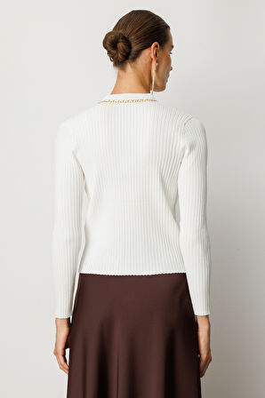 On Kadın Zincirli Fitilli Hırka 60951 Ekru