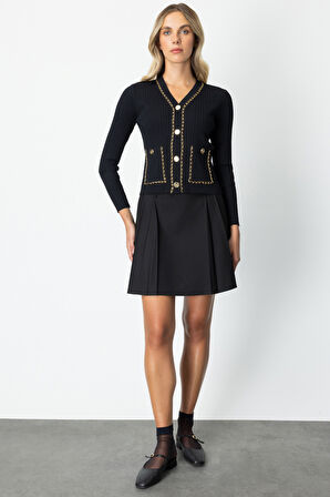 On Kadın Zincirli Fitilli Hırka 60951 Siyah