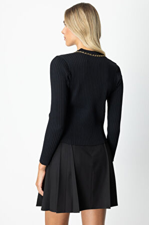 On Kadın Zincirli Fitilli Hırka 60951 Siyah