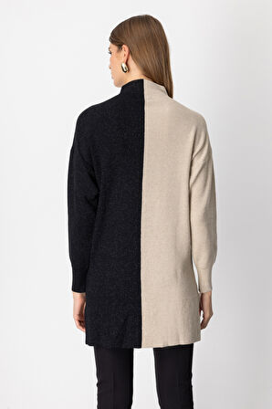 On Kadın Simli Kumaş Püsküllü Kazak 65377 Bej