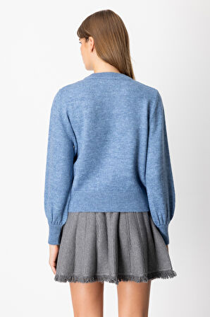 On Kadın Sim Detaylı İncili Kazak 63316 Mavi