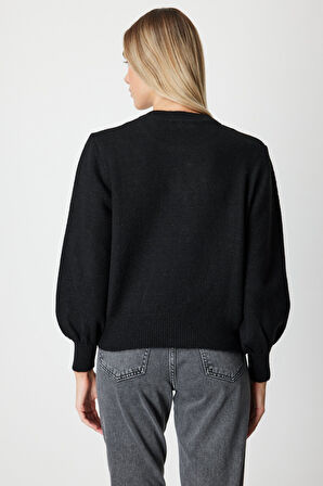 On Kadın Sim Detaylı İncili Kazak 63316 Siyah