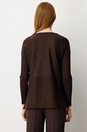 On Kadın Yanları Fermuarlı Sıfır Yaka Triko Kazak 65318 Kahverengi