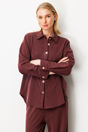 On Kadın Düşük Omuzlu Uzun Gömlek 66306 Bordo