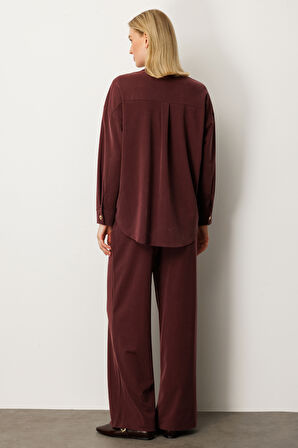 On Kadın Düşük Omuzlu Uzun Gömlek 66306 Bordo