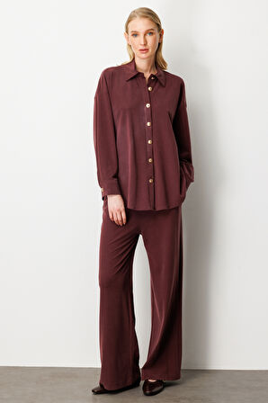 On Kadın Düşük Omuzlu Uzun Gömlek 66306 Bordo