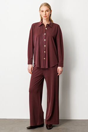 On Kadın Beli Lastikli Bol Paça Pantolon 66307 Bordo