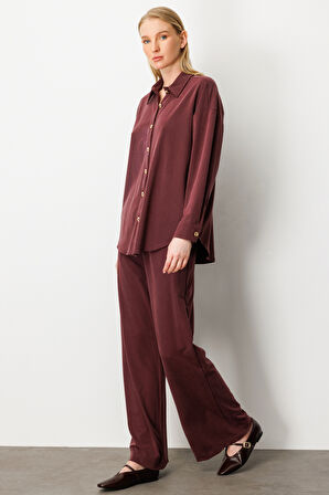 On Kadın Beli Lastikli Bol Paça Pantolon 66307 Bordo