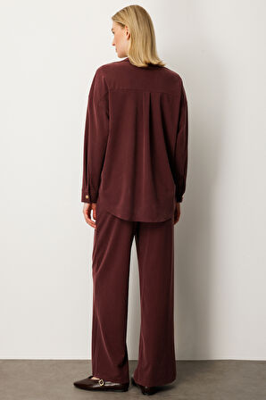 On Kadın Beli Lastikli Bol Paça Pantolon 66307 Bordo