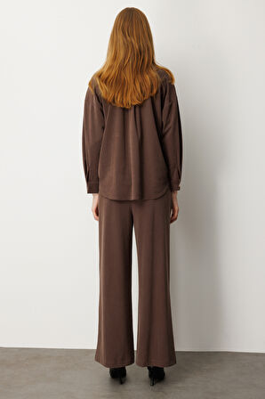 On Kadın Beli Lastikli Bol Paça Pantolon 66307 Kahverengi