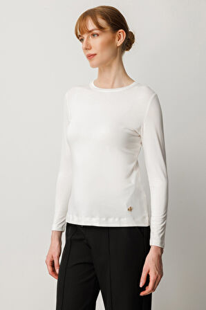 On Kadın Metal Aksesuarlı Sıfır Yaka Basic Bluz 61303 Ekru