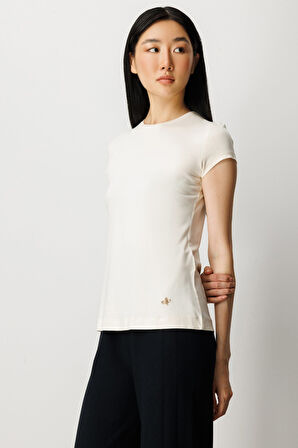 On Kadın Sıfır Yaka Ay Kol Basic Bluz 61302 Krem