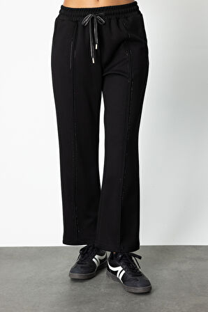 On Kadın Beli Lastikli Taşlı Eşofman Altı 66547 Siyah