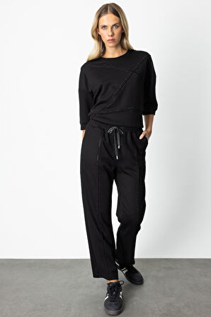 On Kadın Beli Lastikli Taşlı Eşofman Altı 66547 Siyah