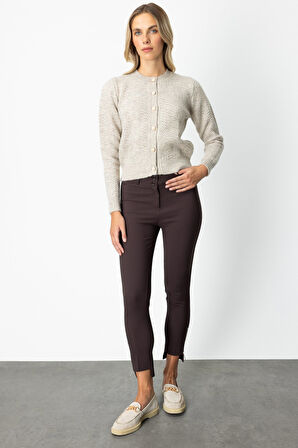 On Kadın Düğmeli Sıfır Yaka Hırka 63903 Bej