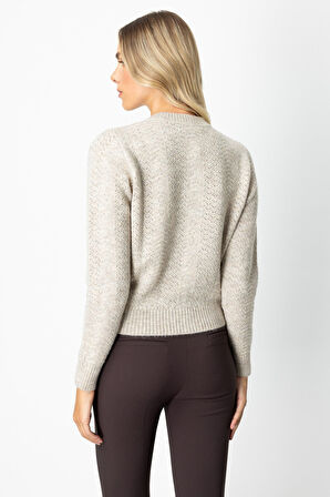 On Kadın Düğmeli Sıfır Yaka Hırka 63903 Bej