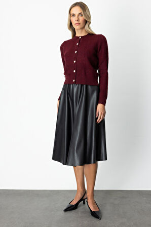 On Kadın Düğmeli Sıfır Yaka Hırka 63903 Bordo