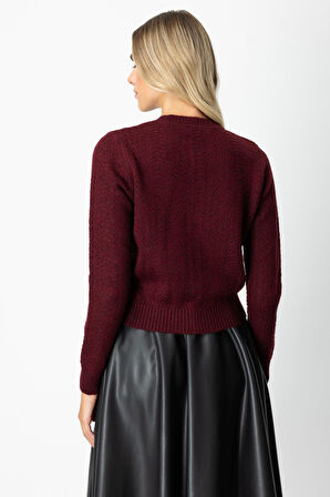 On Kadın Düğmeli Sıfır Yaka Hırka 63903 Bordo