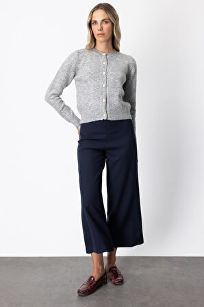 On Kadın Düğmeli Sıfır Yaka Hırka 63903 Gri