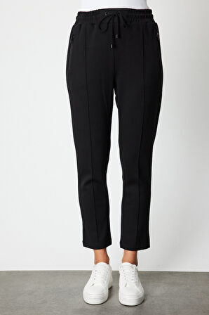 On Kadın Fermuar Cepli Dar Paça Eşofman Altı 66914 Siyah