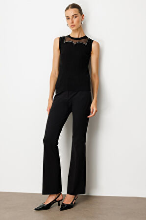 On Kadın Yakası Boncuklu Triko Bluz 60361 Siyah