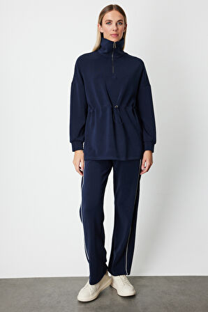 On Kadın Yakası Fermuarlı Sweat 66312 Lacivert