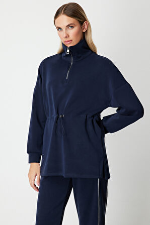 On Kadın Yakası Fermuarlı Sweat 66312 Lacivert