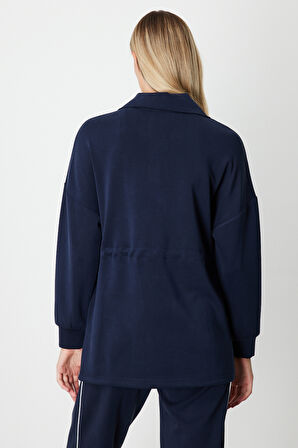 On Kadın Yakası Fermuarlı Sweat 66312 Lacivert