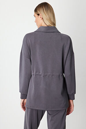 On Kadın Yakası Fermuarlı Sweat 66312 Antrasit