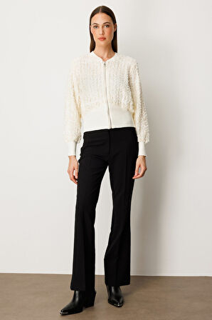 On Kadın Kabartmalı Bomber Mont 60709 Ekru