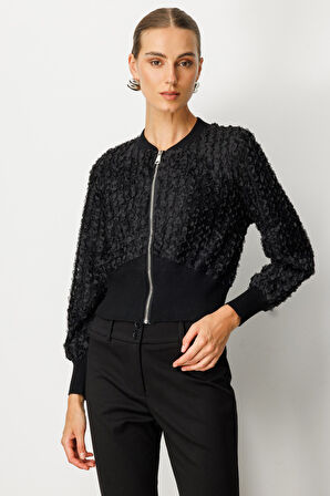 On Kadın Kabartmalı Bomber Mont 60709 Siyah