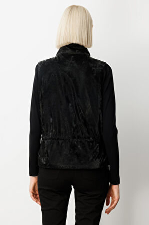 On Kadın Dik Yaka Beli Lastikli Yelek 60998 Siyah