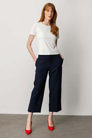 On Kadın Sıfır Yaka Kısa Kol Basic Bluz 61334 Ekru