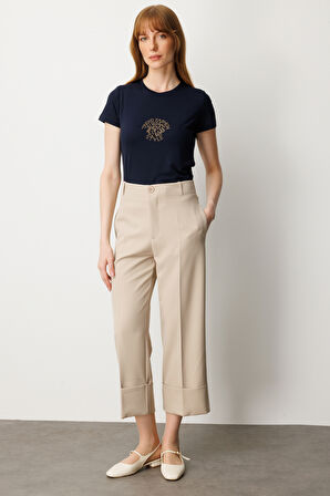 On Kadın Duble Paça Yan Cepli Pantolon 64127 Taş