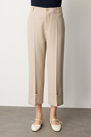 On Kadın Duble Paça Yan Cepli Pantolon 64127 Taş