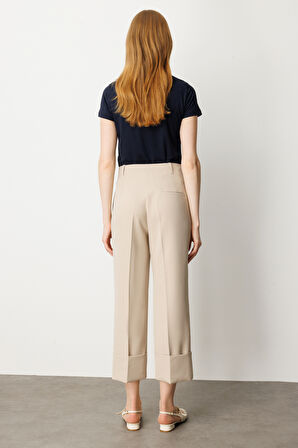 On Kadın Duble Paça Yan Cepli Pantolon 64127 Taş