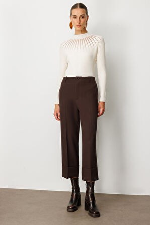 On Kadın Duble Paça Yan Cepli Pantolon 64127 Kahverengi