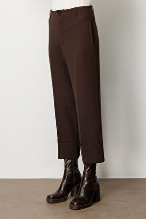 On Kadın Duble Paça Yan Cepli Pantolon 64127 Kahverengi